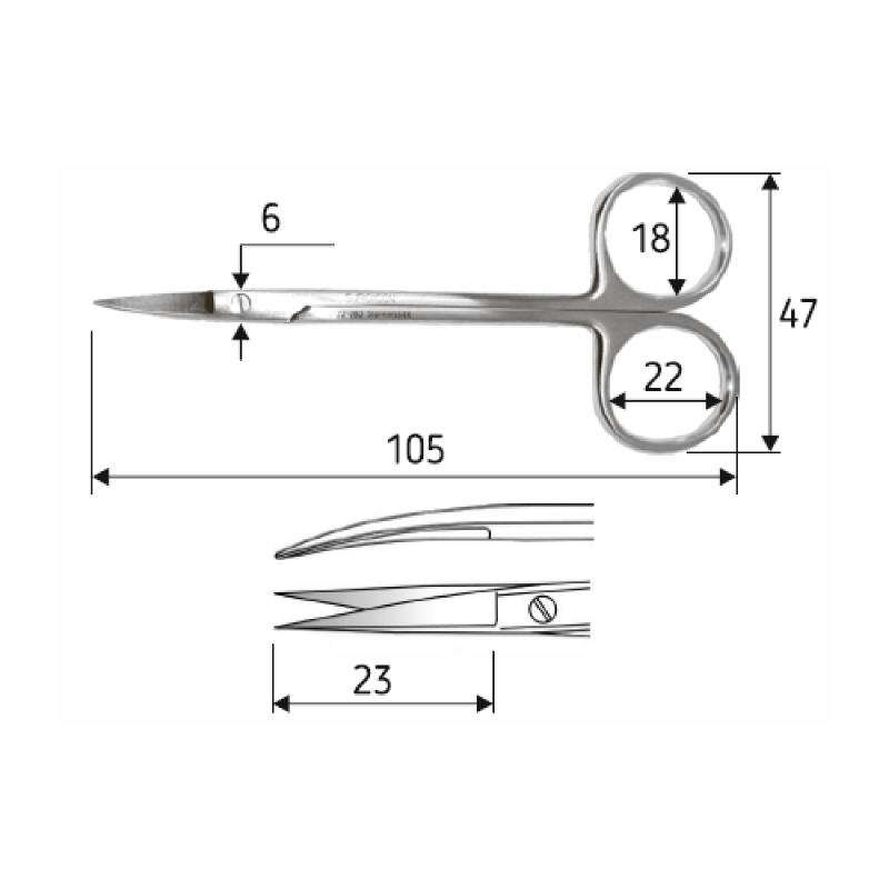 Ножиці J-22-283, La Grange, 10,5 см, гострий/гострий, загнуті